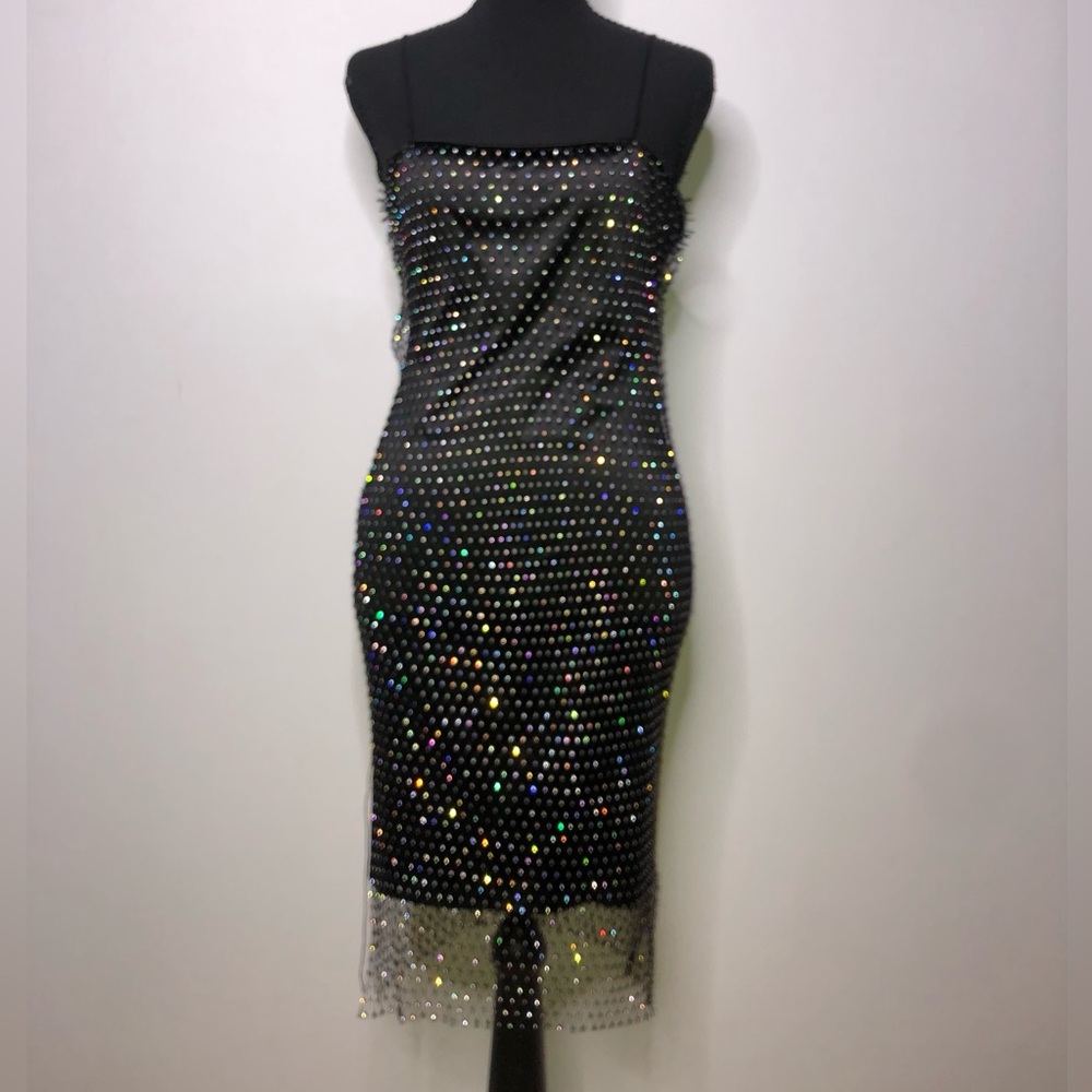 AKIRA Black Rhinestone Midi Large Dress